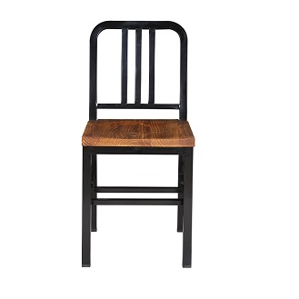 M-74536 Metal Chair with Pine Wood Seat Black (Glossy)