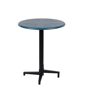 Round Metal Folding Table Frosted Black Coated Stand Frosted Teal
