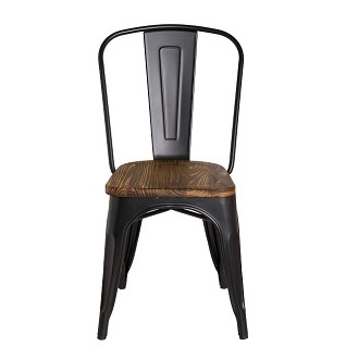 M-74522 Metal Side Chair with Wood Seat Frost Black