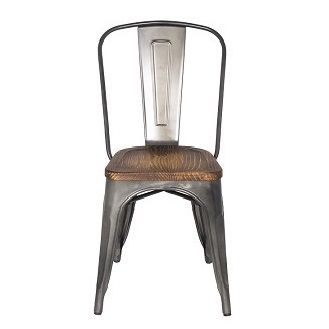 M-74522 Metal Side Chair with Wood Seat Matt Gunmetal