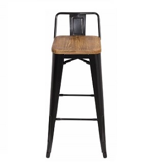 M-94115 Metal Low Back Barstool with Pine Wood Seat
