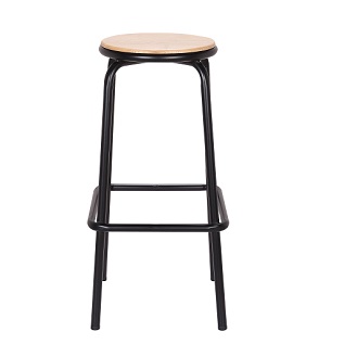 Metal 94016 Bar Stool Frosted Black w/Round Ash Wood Seat (Natural Color)