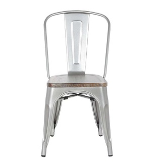 M-74522 Metal Side Chair with one wood seat Silver Pearl