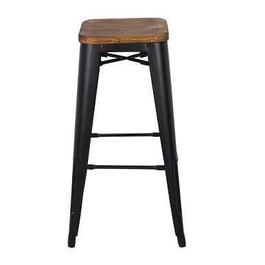 M-94115 Metal Barstool with Pine Wood Seat Frosted Black