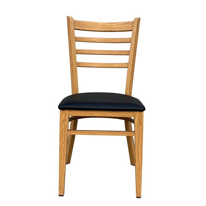 Metal 2137 Dining Chair Natural Color Brushed Wood Grain Frame w/Black Faux Leather Seat